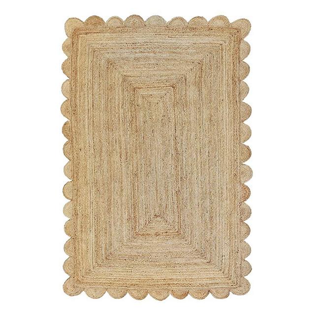 Scalloped Natural Jute Area Rug, Natural Color (2'X3')