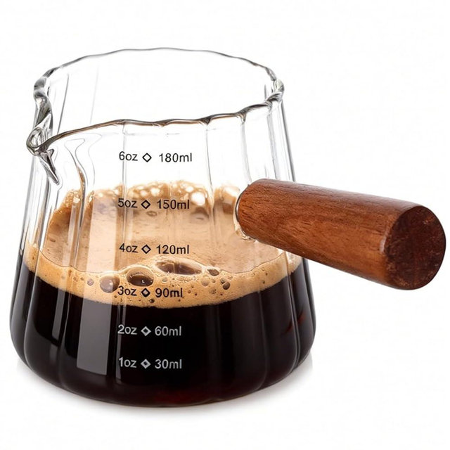 Olvini Espresso Cups 6oz, Espresso Accessories, Espresso Shot Cups with V-Shaped Pour Spout, Espresso Shot Glass, Coffee Measuring Cup with Handle, Clear