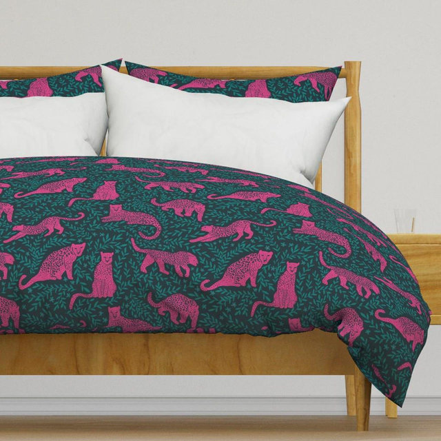 Leopard Bedding - Jungle Cat Dark Teal by scarlet_soleil - Jaguar Feline Maximalist Cotton Sateen Duvet Cover OR Pillow Shams by Spoonflower