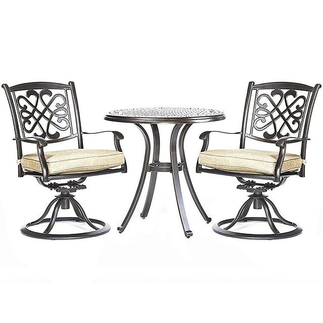 dali 3 Piece Bistro Set, Cast Aluminum Dining Table Patio Glider Chairs Garden Backyard Outdoor Furniture