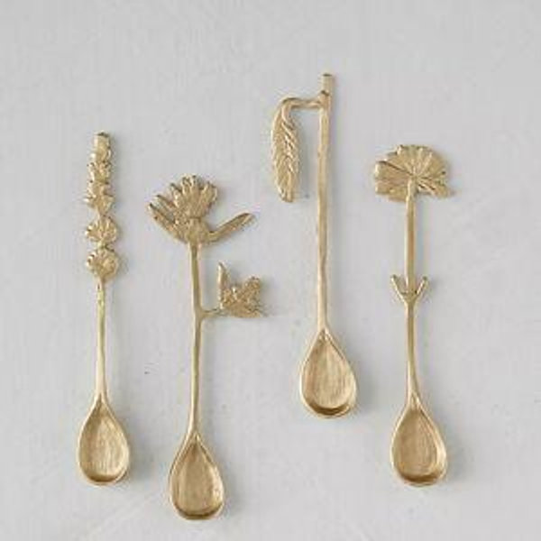Brass Floral Spoons, Set of 4