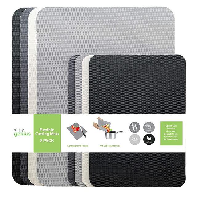Simply Genius (8 Piece) Extra Thick Gray Cutting Boards for Kitchen Prep, Non Slip Flexible Cutting Mat Set, Dishwasher Safe, BPA Free Plastic Chopping Mats for Meats and Vegetables