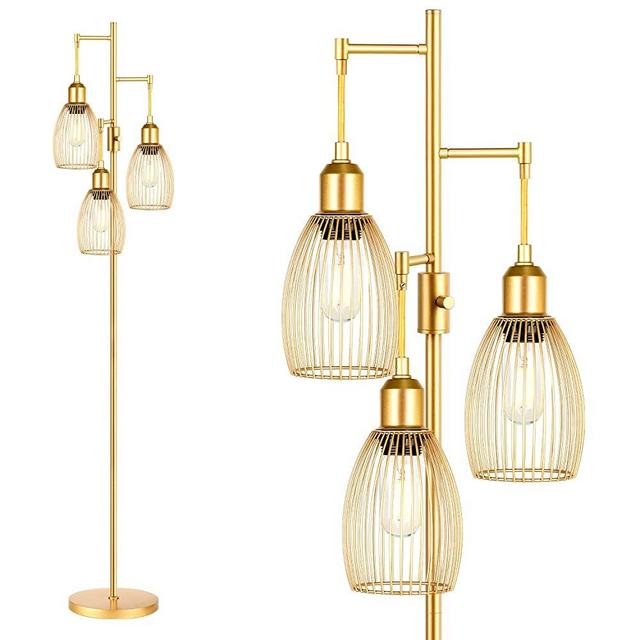 Dimmable Floor Lamp, 3 x 800LM LED Edison Bulbs Included, Farmhouse Industrial Floor Lamp Standing Lamp with Elegant Teardrop Cage Heads Tall Lamps for Living Room Office Bedroom