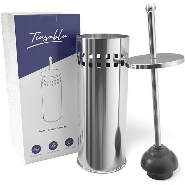 Tiasablu Plunger with Concealed Holder - Heavy Duty, No Splash Back, Long Handle - Discreet Toilet Plunger for Bathroom