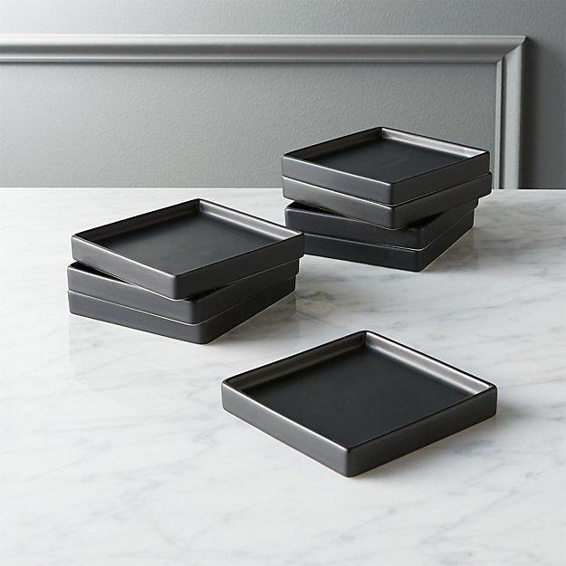 Set of 8 Bento Matte Black Appetizer Plates