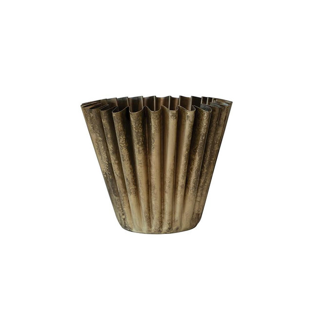 Creative Co-Op Pleated Metal Vase, Antique Brass Finish Planter