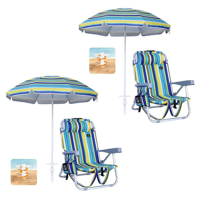 Nice C Chair Beach, Beach Chair with Umbrella, Backpack Beach Chair, Beach Chairs for Adults 2 Pack, Sand Chair, Cooler, High Back, Cup Holder & Heavy Duty (Set of 2)