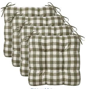 Geetery 4 Pack Chair Cushions for Dining Chair Kitchen Seat Pads with Ties Buffalo Plaid Soft Comfy Square Seat Pads for Home, Outdoor, Patio, Room (Olive Green)