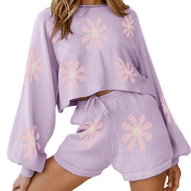Ekouaer Knit Pajamas Set for Women Lounge Wear Sets Long Sleeve Sweatsuit Matching 2 Piece Outfits Casual Sweater Sets S-XXL
