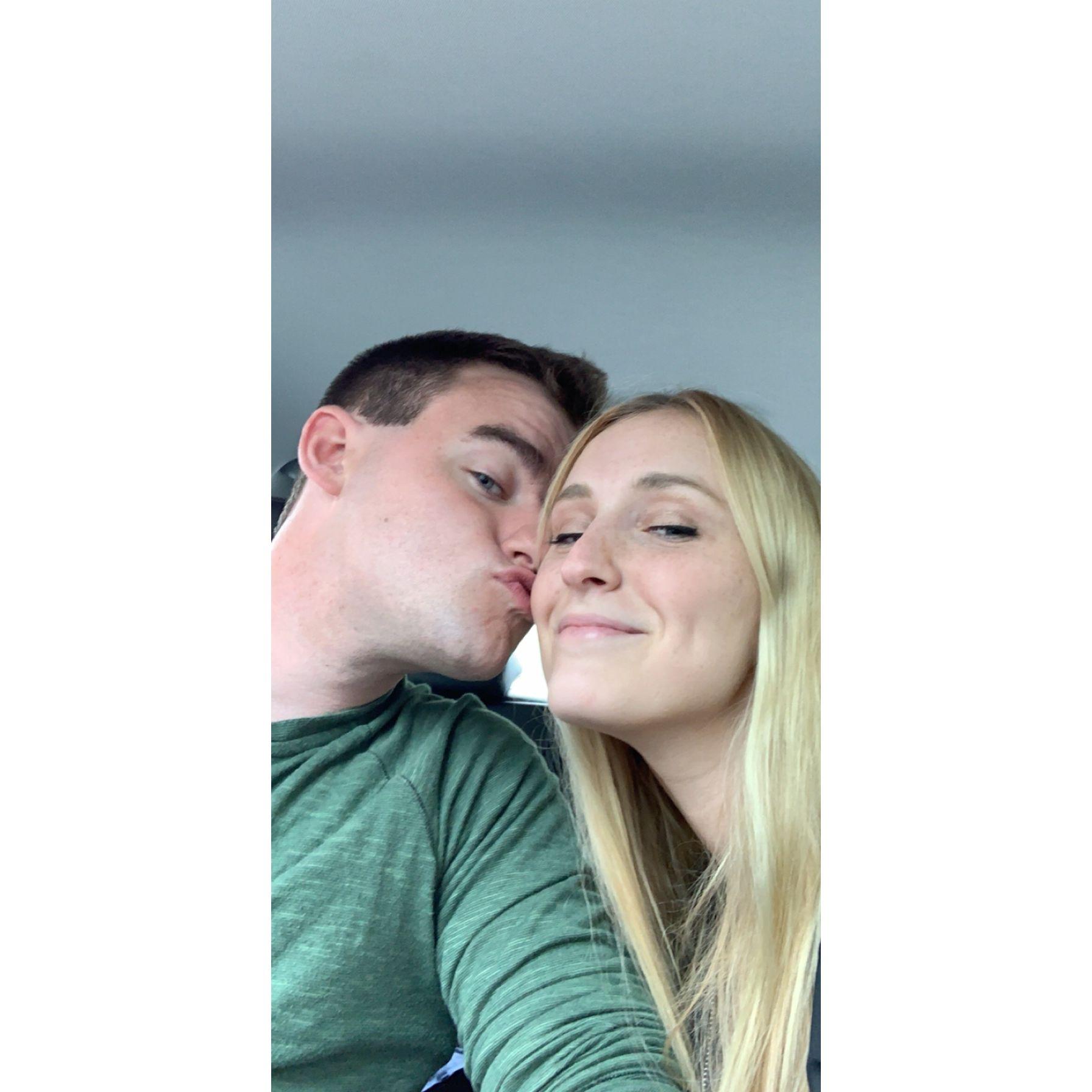 One of the few times Chris is ok with PDA.