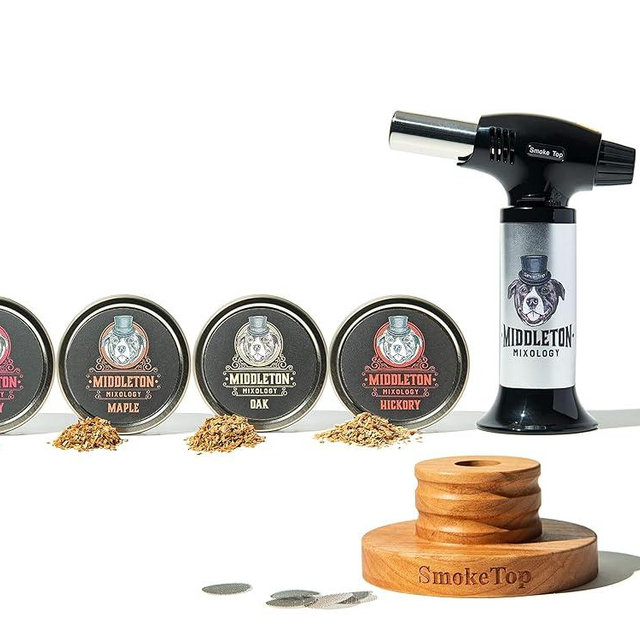 SmokeTop Cocktail Smoker Kit, Torch, 90ML Butane, 4 Pack (Cherry, Hickory, Maple, and Oak) Wood Chips - Cocktail Smoker Kit & Chips