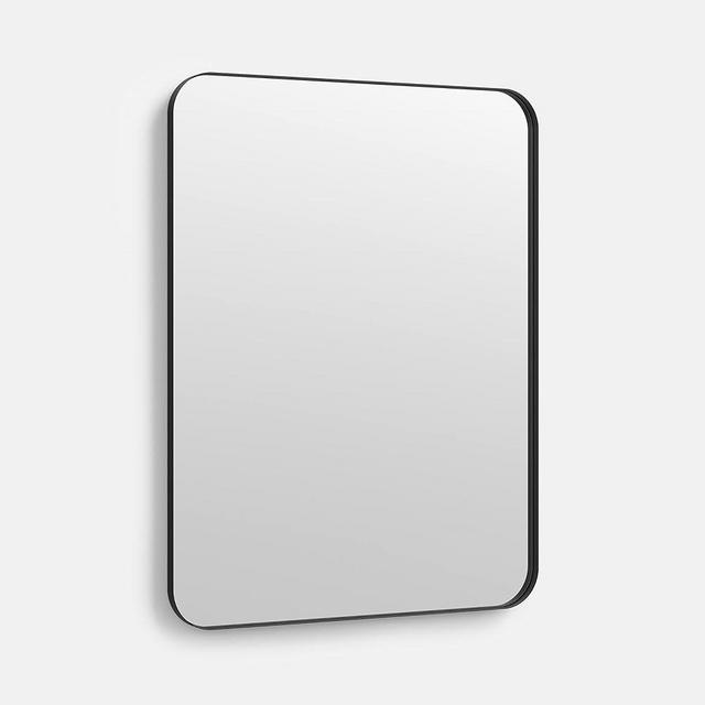 Better Bevel 30" x 40" Black Metal Framed Mirror | Rectangle Bathroom Wall Mirror | Rounded Corner