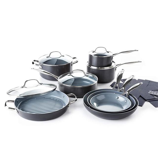 GreenPan Valencia Pro Hard Anodized Induction Safe Healthy Ceramic Nonstick Gray Cookware Pots and Pans Set, 16-Piece