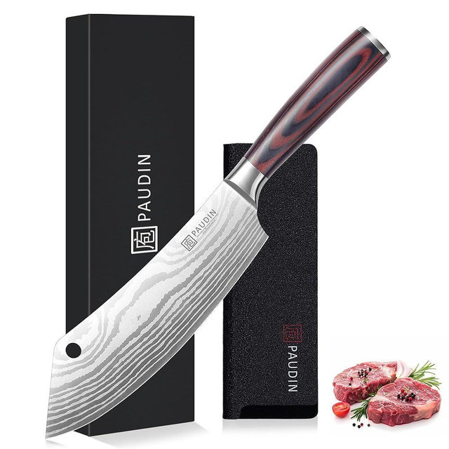 PAUDIN Meat Cleaver 8 Inch Butcher Knife, High Carbon Stainless Steel Cleaver Chef Knife, Sharp Kitchen Knife Heavy Duty Meat Cutting Knife, Wood Handle