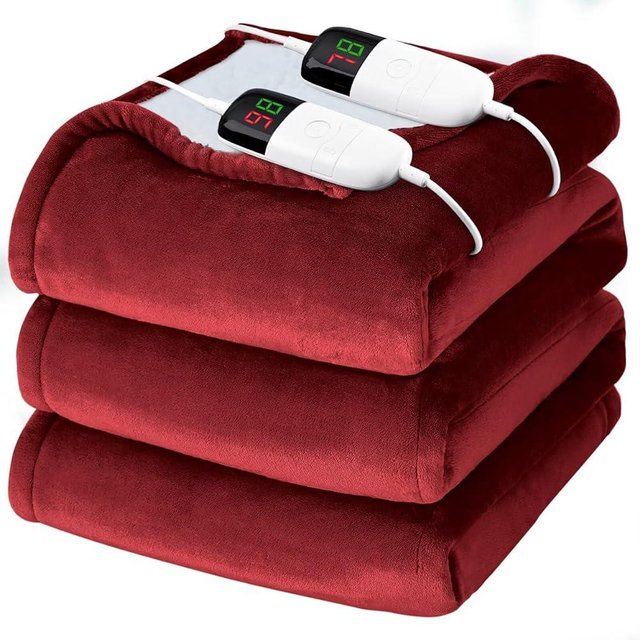 Heated Electric Queen Size Blanket - 84" x 90" With Dual Control, 10 Heating Levels & 8 Hours Auto Off, Soft Warm Flannel Gift With Over-Heat Protection, ETL & FCC Certified