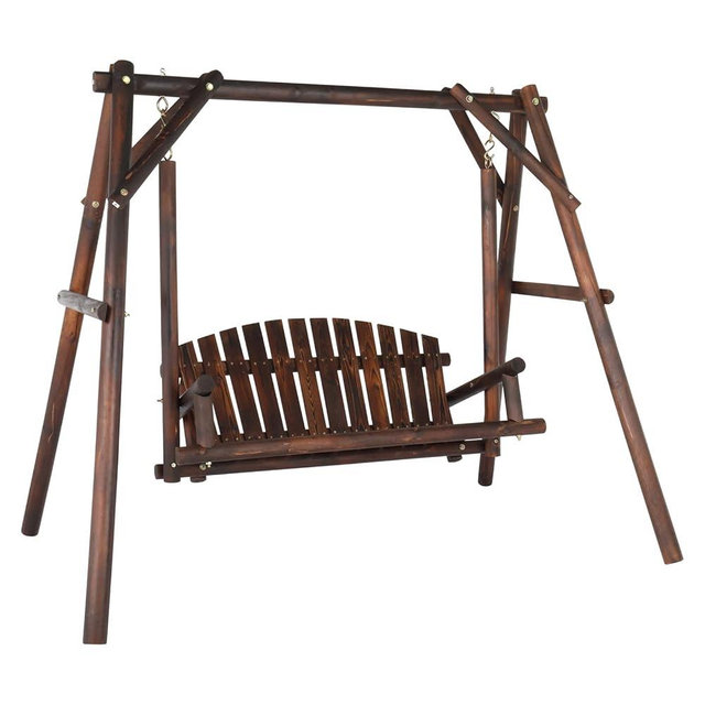 VINGLI Heavy Duty 880 LBS Wooden Patio Porch Swing with A-Frame Stand, Hanging Swing Bench Chair with Frame for Outside, Yard, Garden (Rustic Sequoia Dusk)