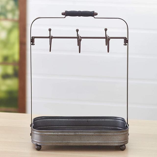 The Lakeside Collection Galvanized Metal Coffee Mug and Cup Holder with Storage Tray - Silver