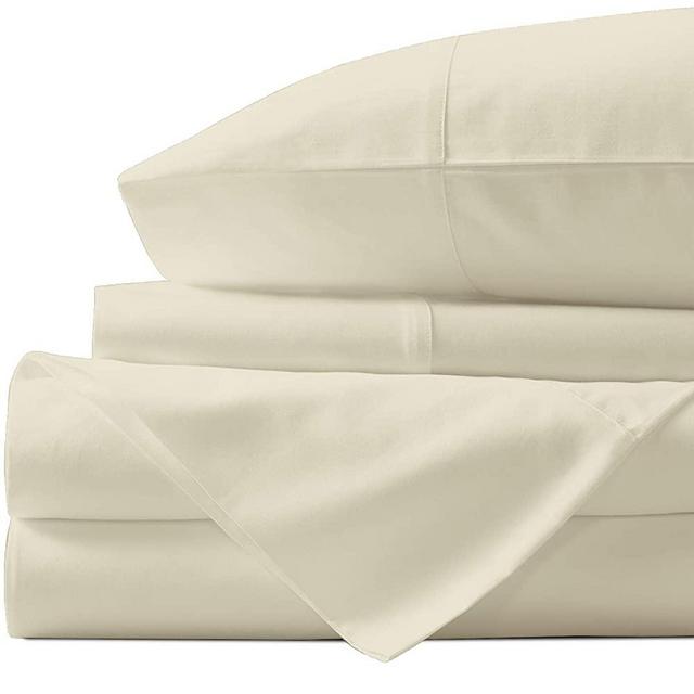Natural Egyptian Cotton Sheets King-Size - 1000 Thread Count Sateen Weave, Hotel Style 4 Piece Ivory Bed Set, 100% Long Staple Cotton Breathable Sheets, 16 Inch Elasticized Deep Pocket