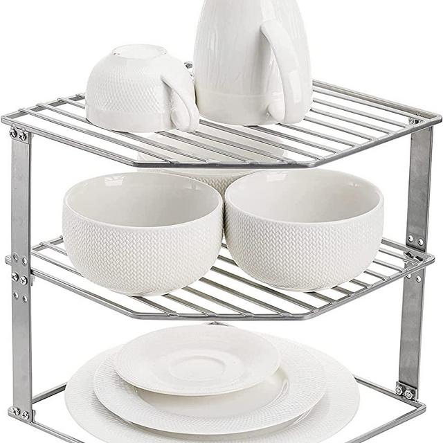 Nicunom 3-Tier Corner Shelf Counter Organizer, 9x9x9 inch Kitchen Bathroom Countertop Organizer, Metal Corner Storage Shelf, Standing Counter Shelf, Corner Spice Rack, Cabinet & Pantry Organizer