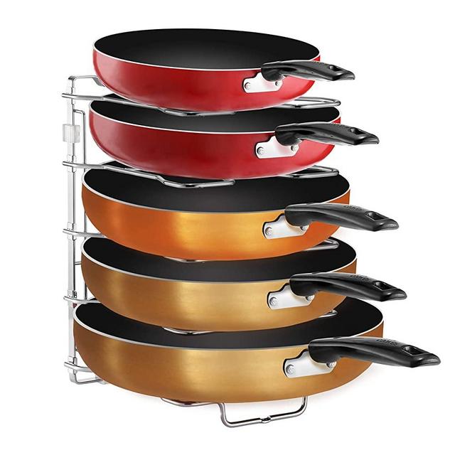 Simple Trending Adjustable Pan and Pot Lid Organizer Rack Holder, Kitchen Counter and Cabinet Organizer, Chrome