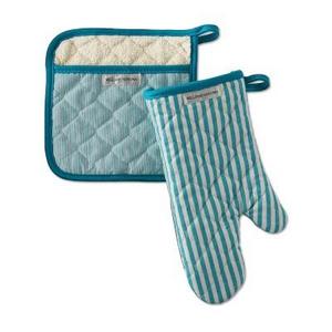 Williams Sonoma Bay Stripe Mitt & Potholder, Enamel Blue