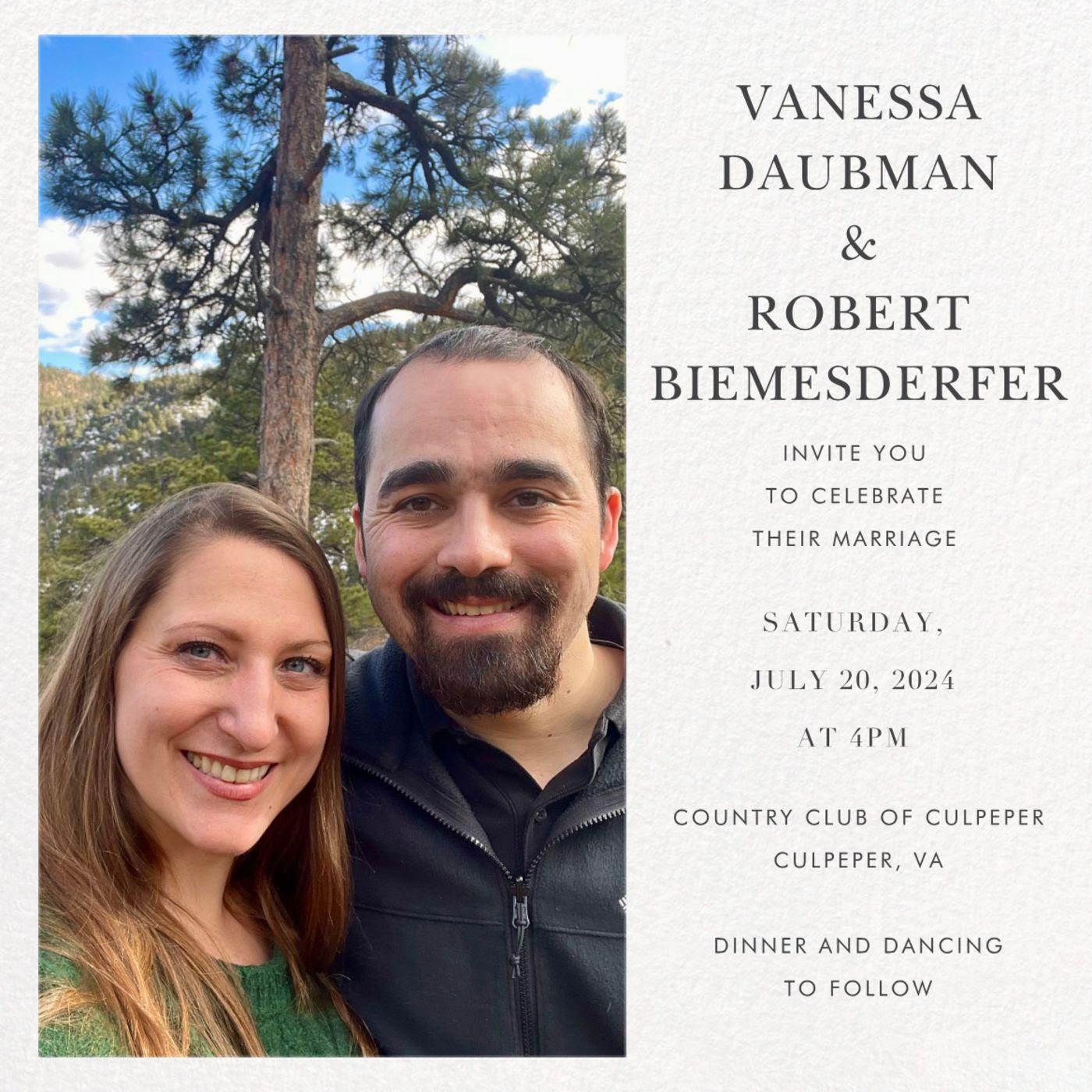 The Wedding Website of Vanessa Daubman and Robert Biemesderfer
