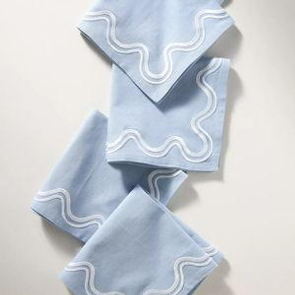 Madeline Embroidered Napkins, Set of 4, Hydrangea Color
