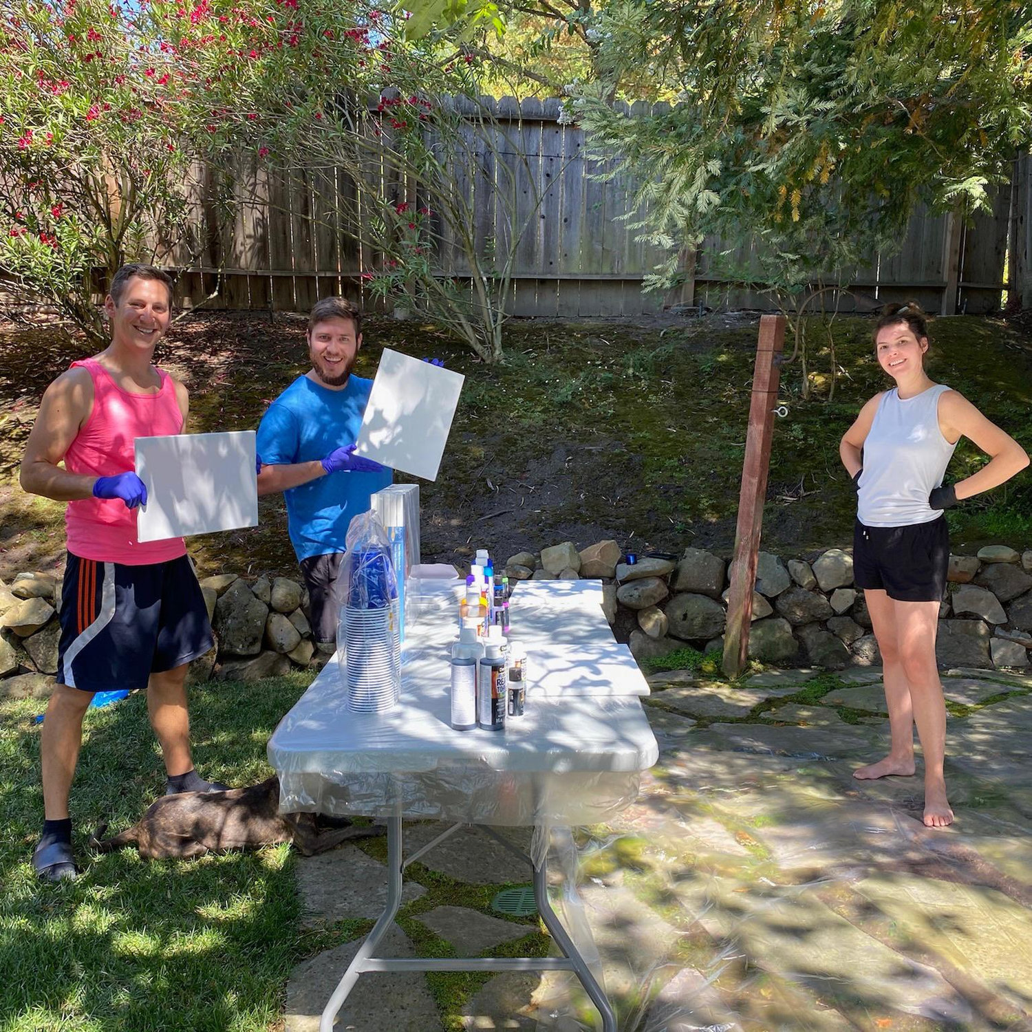 Jen and Patrick perfected the art of paint pouring during lockdown. Katherine and Neil wanted to get in on the fun!