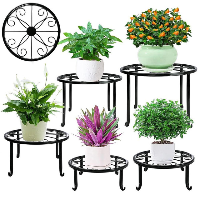 Metal Plant Stand 5 Pack Plant Stands for Indoor Outdoor Plants Multiple Heavy Duty Flower Pot Stand Holder Rustproof Iron Round Plant Shelf for Planter Outdoor Plant Stand for Patio & Garden Decor