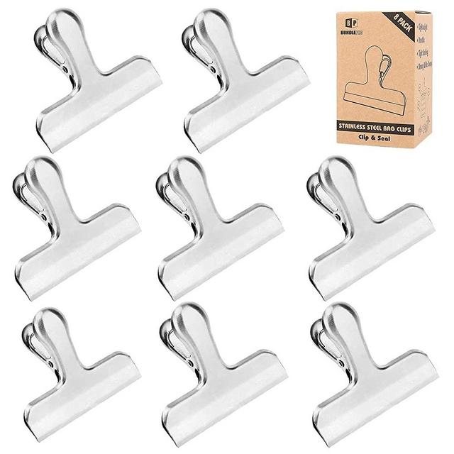 Pack of 8 Bag Clips, Stainless Steel and Heavy Duty Metal Bag Clip,Tightly Seals Chip, Coffee, Bread or Cereal Bags to Keep Food Fresh, for Home, Kitchen, Office, Pantry, Camping