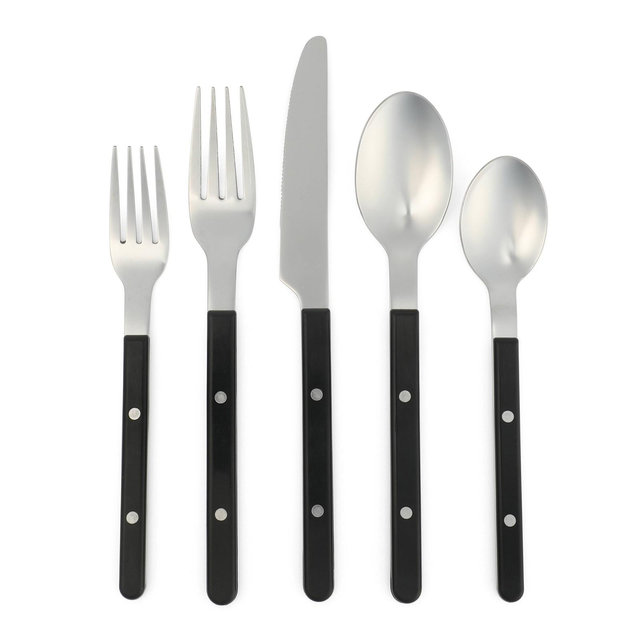 Sur La Table Kitchen Essentials 20pc Flatware Set Black: Gibson Home Modern Stainless Steel Silverware for 4, Dishwasher-Safe