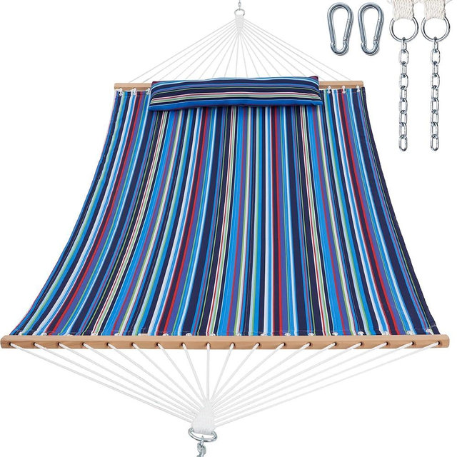 Gafete 2 Person 12FT Hammocks for Outside, Double Quilted Fabric Outdoor Hammock with Spreader Bar, Large Removable Pillow, Storage Pockets, Carabiners, Max 475 lbs Capacity (Abyss Black)