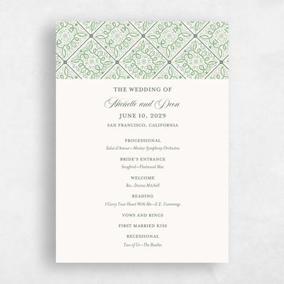 Celadon Green Wedding Program - Como