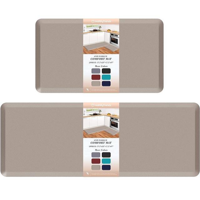 HappyTrends 2 PCS Kitchen Mat Cushioned Anti-Fatigue Floor Mat, Heavy Duty Ergonomic Comfort Foam Standing Mat, Waterproof Non-Slip Kitchen Rugs for Home, Office(17.3"x28"+17.3"x47",Khaki)