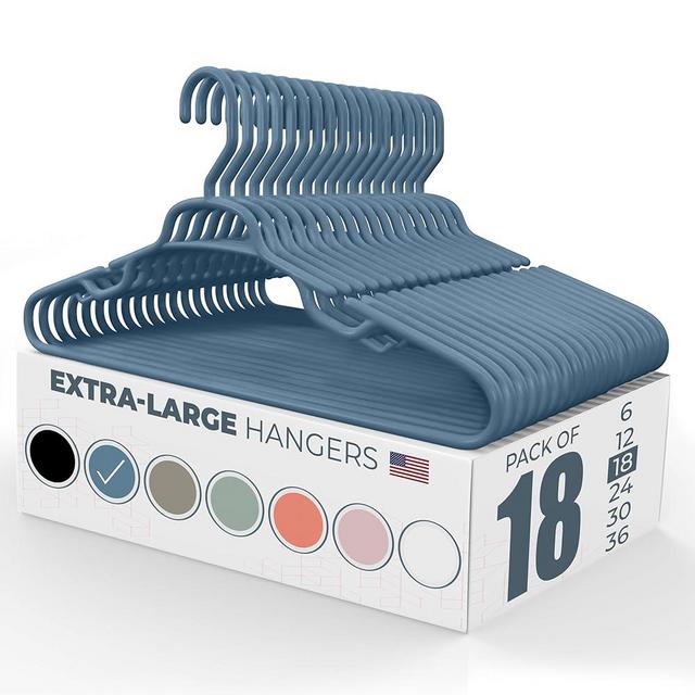 18pk Extra Large Hangers for Plus Size Clothes - Heavy Duty Hangers Oversized - Extra Wide Plastic Coat Hanger for Uniforms, Jerseys, Jackets - Big and Tall Hangers for Men - Large Hangars (Blue)