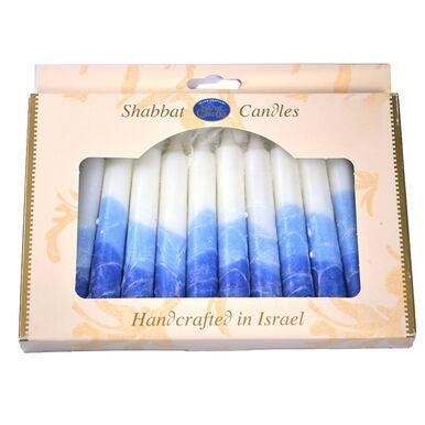 Blue & White Dipped Shabbat Candles
