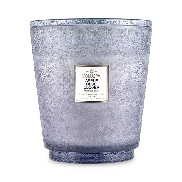 Voluspa Apple Blue Clover Embossed Glass 5 Wick Hearth Candle 123 oz.
