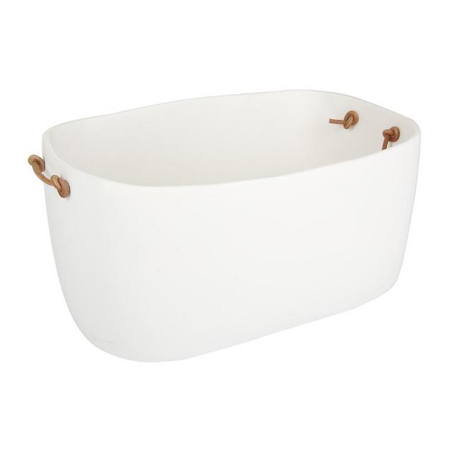 Large Bucket with Leather Handles - White