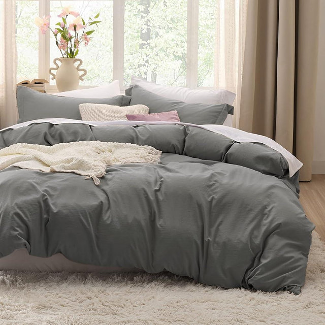 Bedsure Dark Grey Oversized Queen Duvet Cover - Soft Prewashed Oversized Queen Duvet Cover Set, 3 Pieces, 1 Duvet Cover 98x98 Inches with Zipper Closure and 2 Pillow Shams, Comforter Not Included