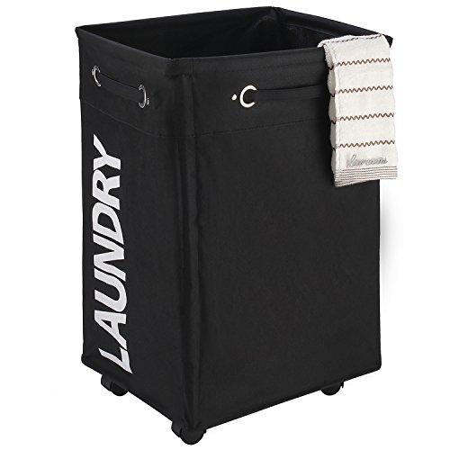 Caroeas 23" Pro+ Wheeled Laundry Hamper Black&White Breathable Cover Heavy Duty Laundry Sorter Dirty Clothes Organizer Waterproof Foldable Laundry Basket Extra Large Laundry Bag (Pro Plus 23",Black)