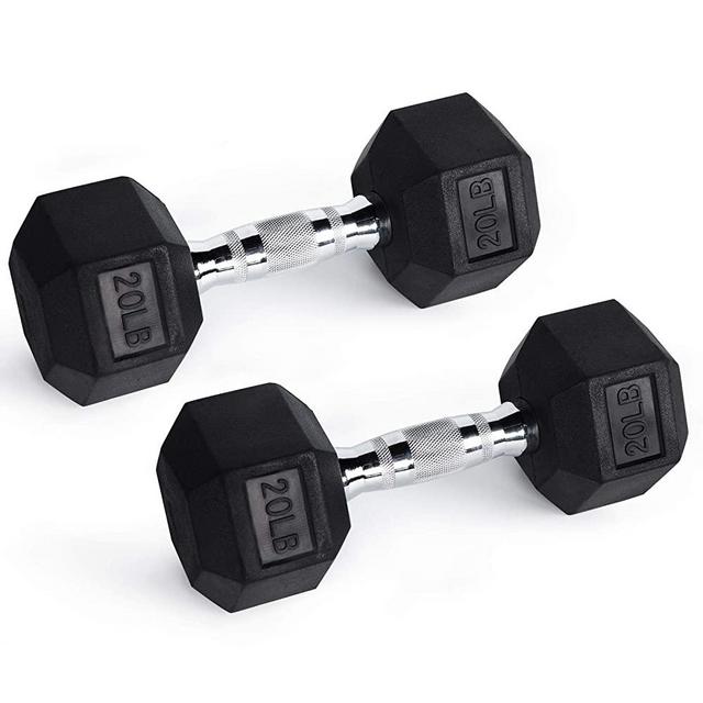 RitFit Rubber Hex Dumbbell Weight 10, 15, 20, 25, 30, 35, 40, 45, 50, 55, 60 LBS with Metal Handle for Strength Training, Full Body Workout, Functional and HIIT Workouts