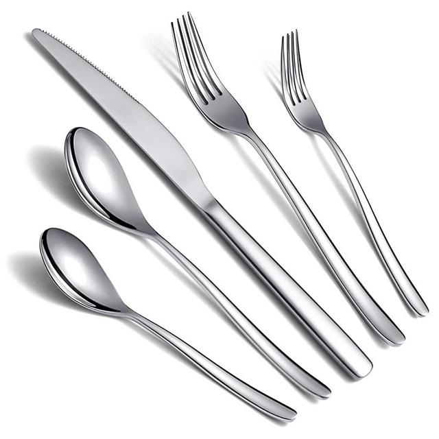 Amazon Brand Silverware Set 20 Pieces, Stainless Steel Flatware Set, Mirror Polish Cutlery Set, Utensil Sets Service Set for 4 (Silver)
