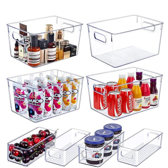 Set of 8 Clear Plastic Storage Bins, 4 Large and 4 Small Stackable Storage Containers for Pantry Organization and Kitchen Storage Bins,Home Edit and Cabinet Organizers