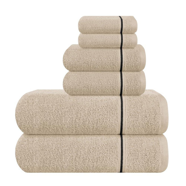 MyOwn Ultra Soft 6 Pack Cotton Towel Set, Contains 2 Bath Towels 28x55 inch, 2 Hand Towels 16x24 inch & 2 Wash Coths 12x12 inch, Ideal Everyday use, Compact & Lightweight - Tan