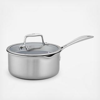 Clad CFX Nonstick Saucepan with Strainer Lid and Pouring Spouts