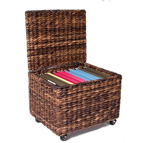 BIRDROCK HOME Seagrass Rolling File Cabinet - Storage Organizer Box with Lid - Home Office Decor - Decorative Organize - Letter Legal Hanging Filing Container - Strong Durable Toy Pillow - Espresso