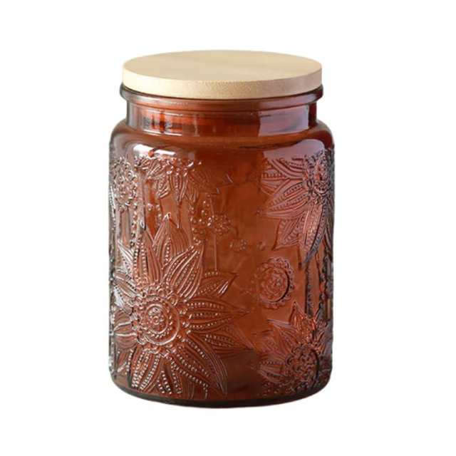 ANSQU Vintage Glass Kitchen Storage Counter Jar, Candy Jars with Lids, Coffee Container for Ground Coffee, Mason Jar Hold Coffee Beans, Tea, Sugar, Bath Salts & More, 23.7 FL OZ (Brown, 1Pack)