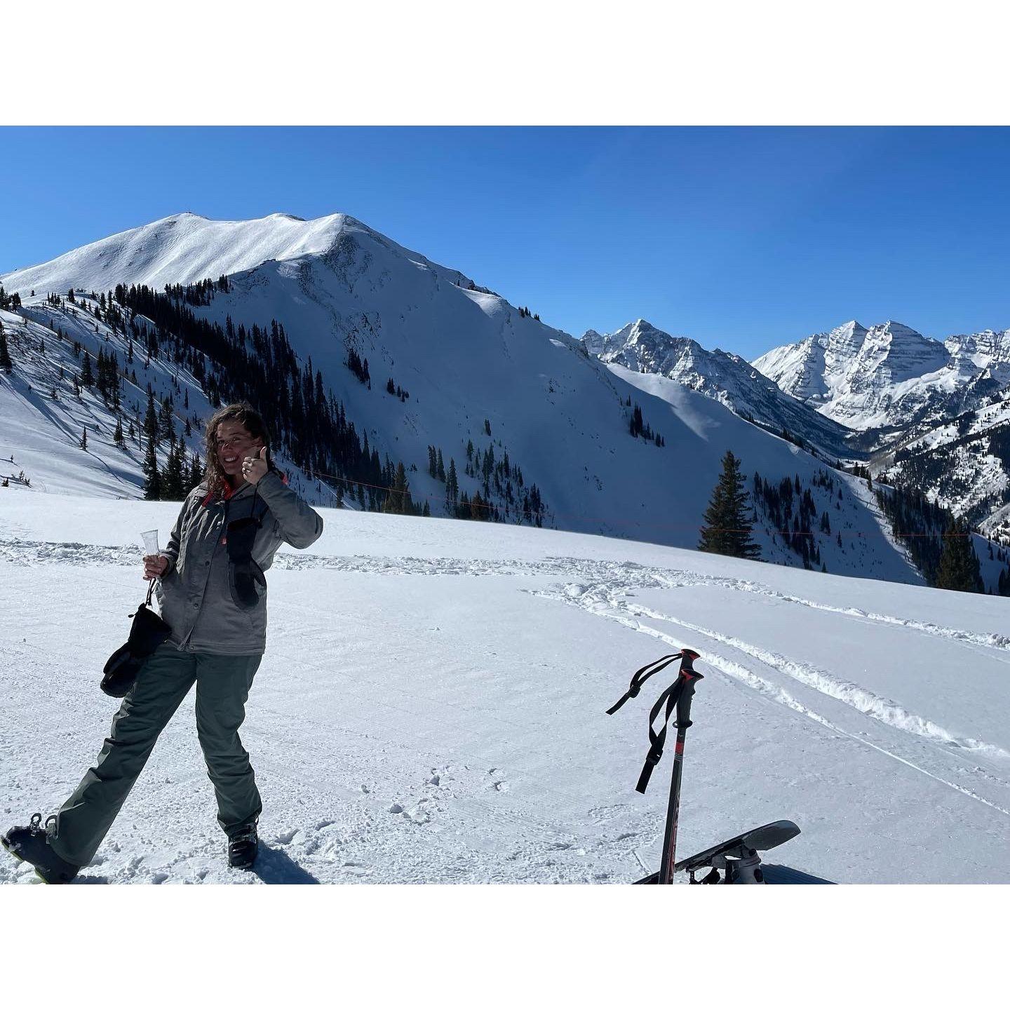 Enjoying some post-proposal champagne, February 2022