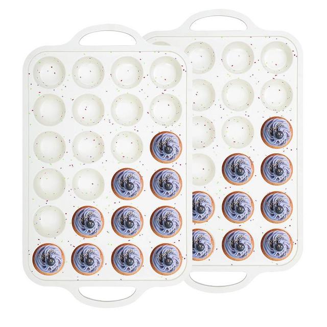 AOTASO Silicone Muffin Pans For Baking Mini Nonstick Cupcake Pan 24 Cups Silicone Cupcake Molds With Metal Reinforced Frame Bpa Free (2 Pcs, Cream)
