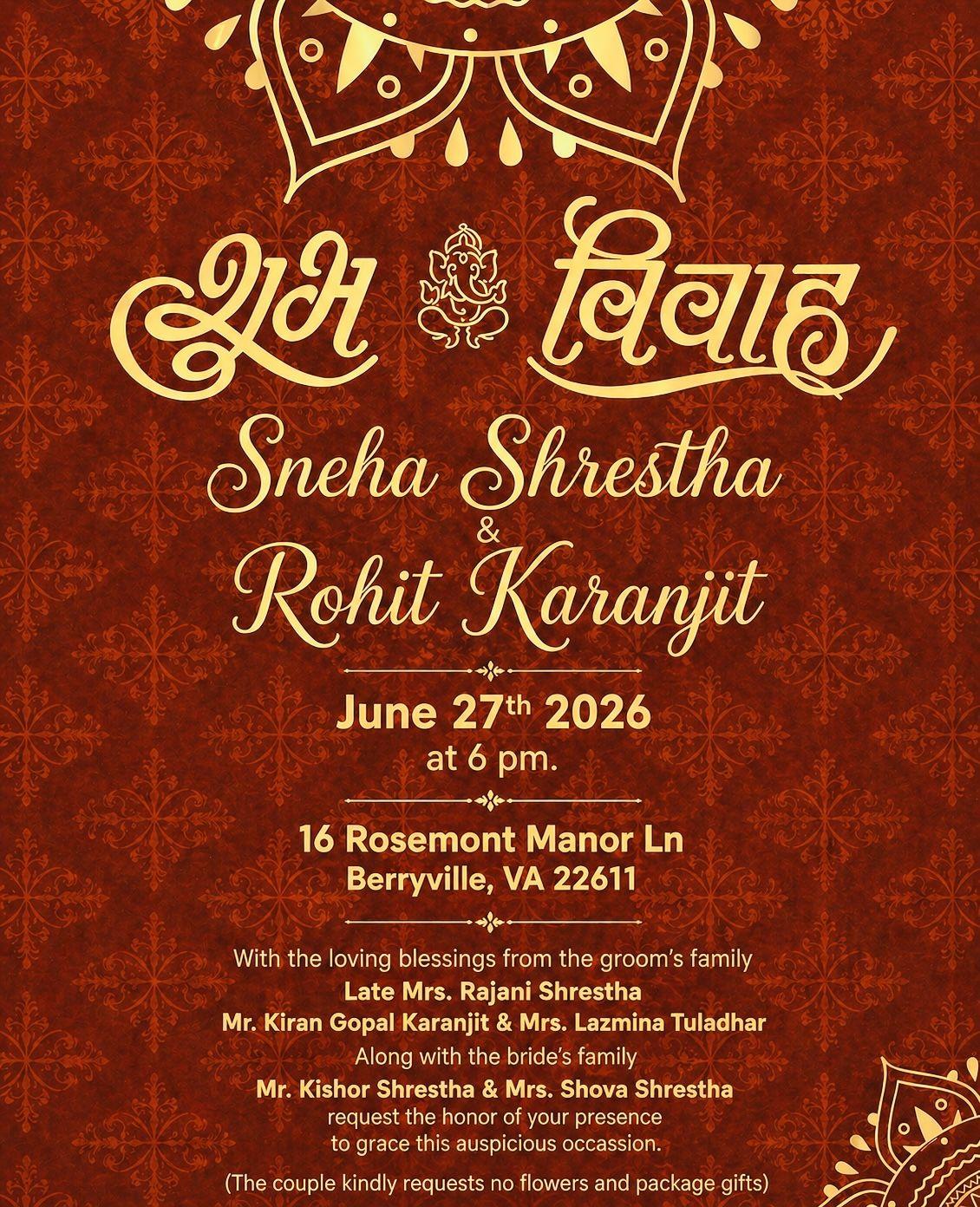 The Wedding Website of Rohit Karanjit and Sneha Shrestha